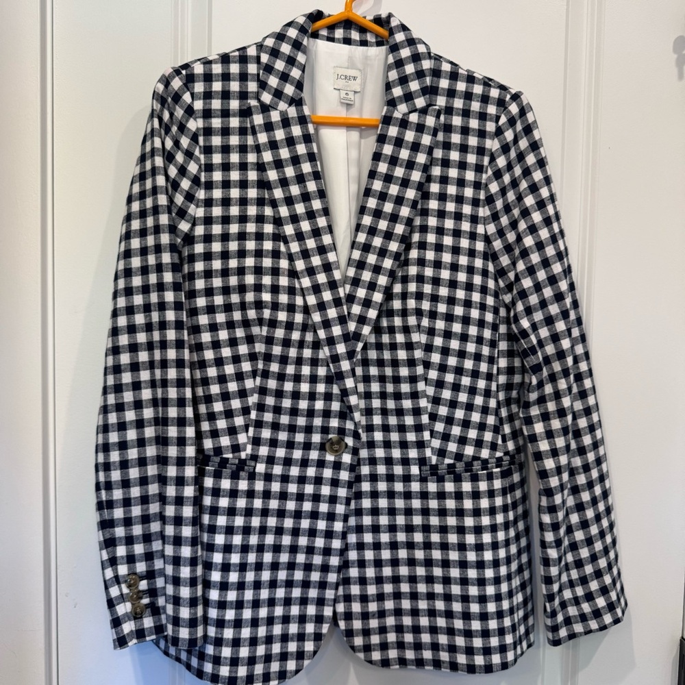 JCrew Navy Gingham Linen Blazer
